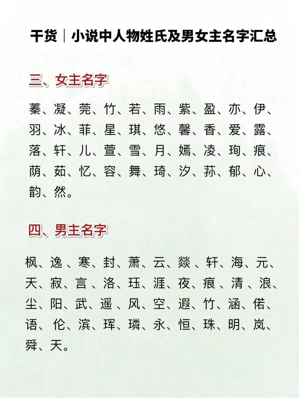 男女主名字